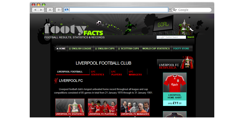 Football club subpage design